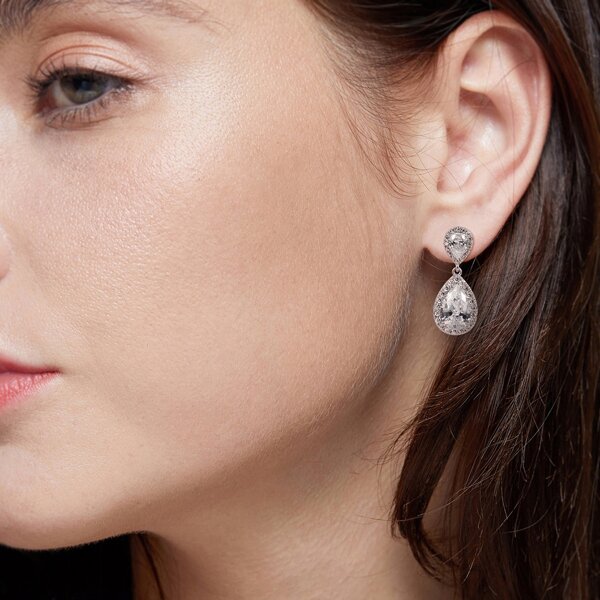 

Zircon Water Drop Earrings, Silver