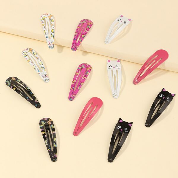 

12pcs Toddler Girls Cartoon Graphic Hair Clip, Multicolor