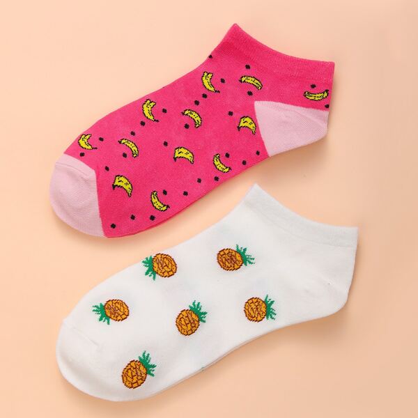 

2pairs Fruit Print Socks, Multicolor