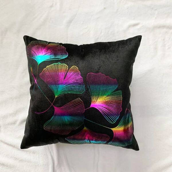 

Ginkgo Biloba Print Cushion Cover Without Filler, Black