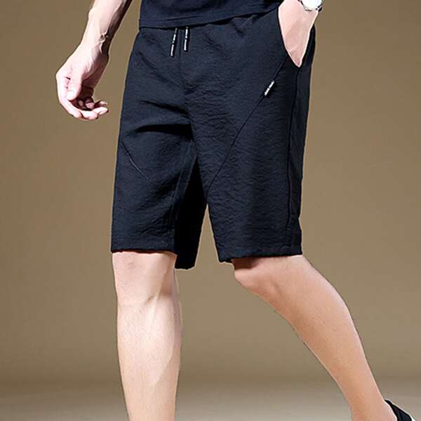

Men Drawstring Waist Bermuda Shorts, Black