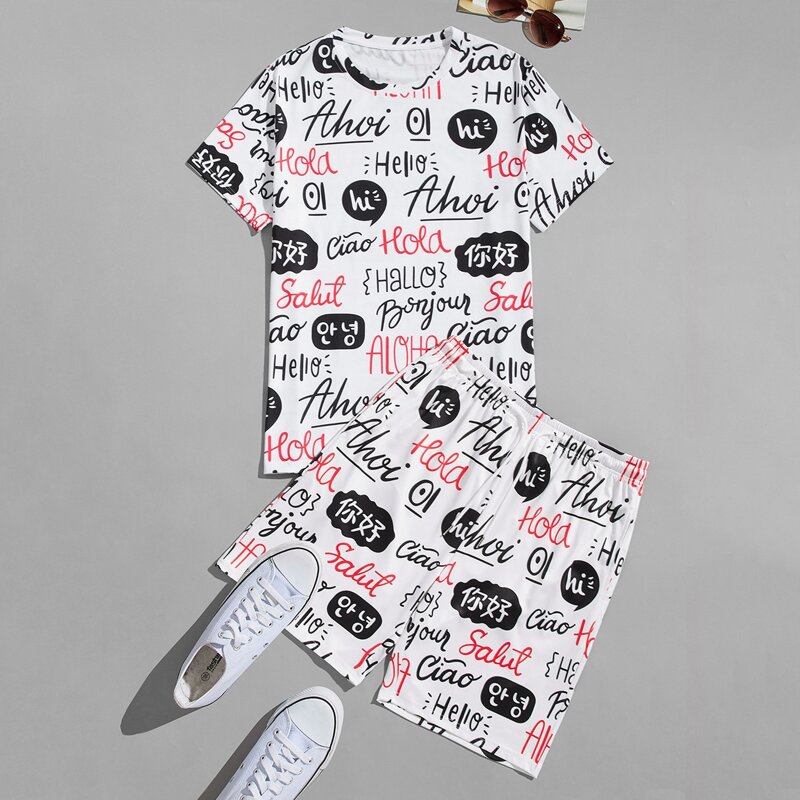 

Guys Letter Graphic Tee With Shorts, Multicolor