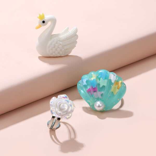 

3pcs Resin Cartoon Ring, Multicolor