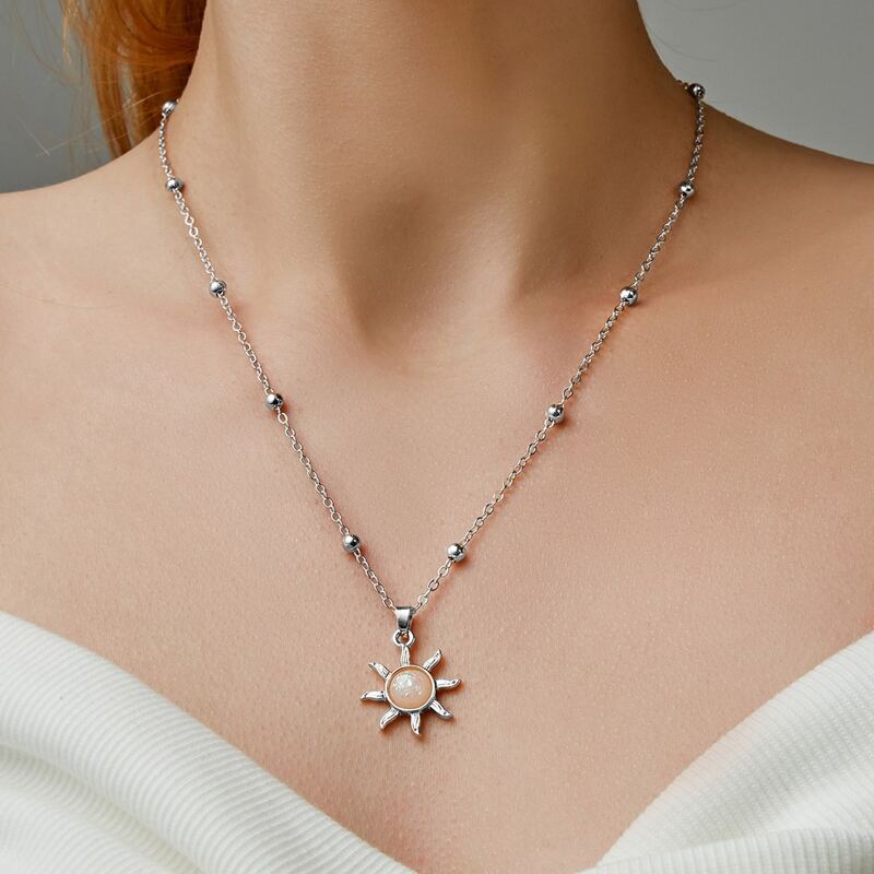 

Sun Pendant Necklace, Silver