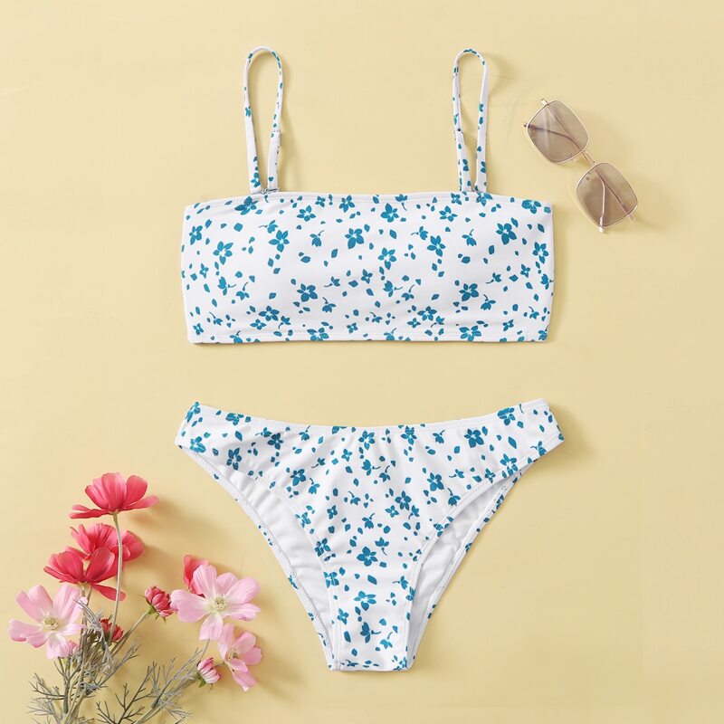 

Ditsy Floral Print Bikini Swimsuit, Blue and white