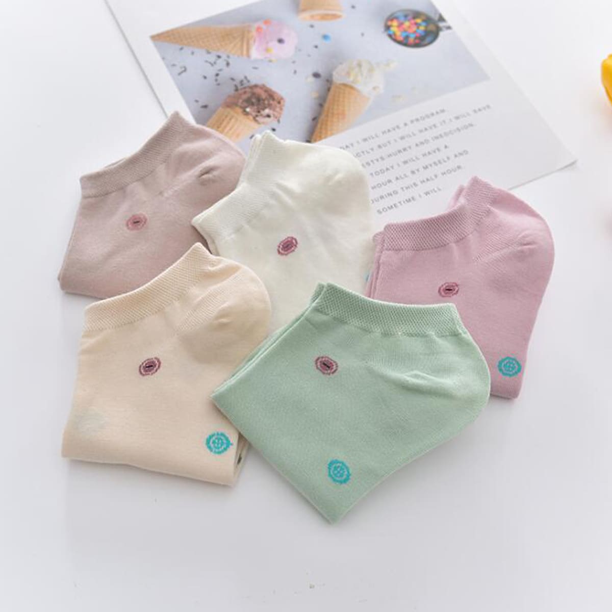 

5pairs Polka Dot Ankle Socks, Multicolor