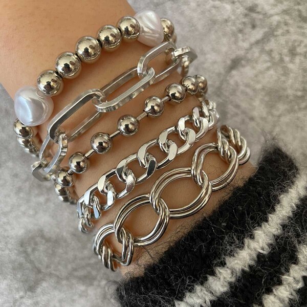 

5pcs Simple Bracelet, Silver
