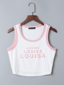 Top tank de cuello redondo con estampado de letra - Blanco - Ver 1