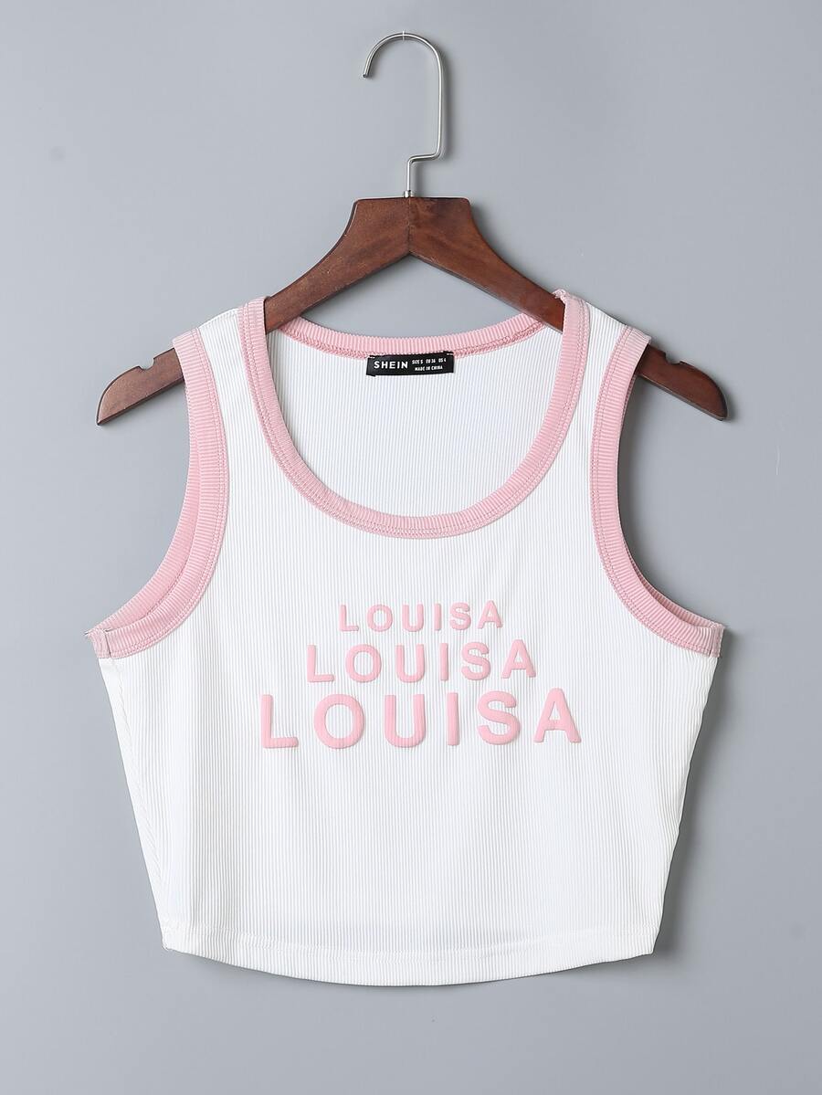 Top tank de cuello redondo con estampado de letra - Blanco - Ver 1