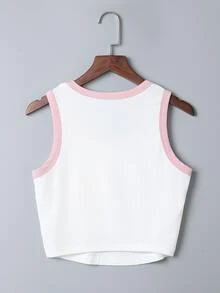 Top tank de cuello redondo con estampado de letra - Blanco - Ver 2