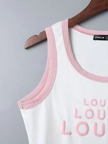 Top tank de cuello redondo con estampado de letra - Blanco - Ver 4