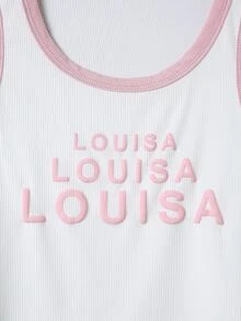 Top tank de cuello redondo con estampado de letra - Blanco - Ver 6