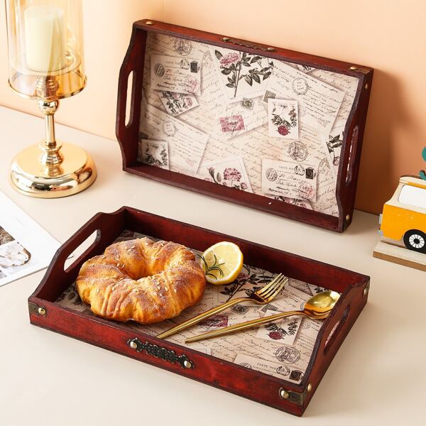 

1pc Wooden Snack Tray, Multicolor