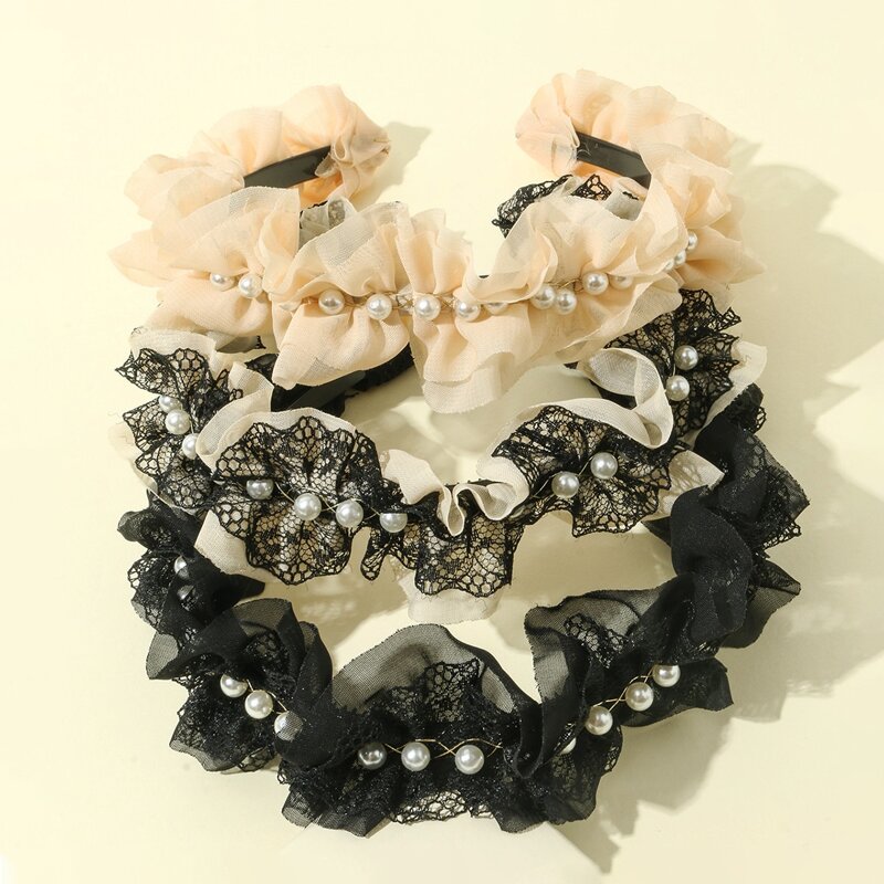 

3pcs Faux Pearl Ruffle Headband, Multicolor