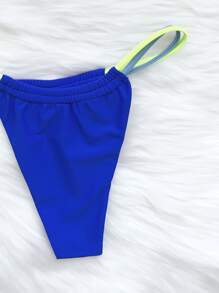 Conjunto de bikini de tanga triangular con bloques de colores de verano - azul real - Ver 6