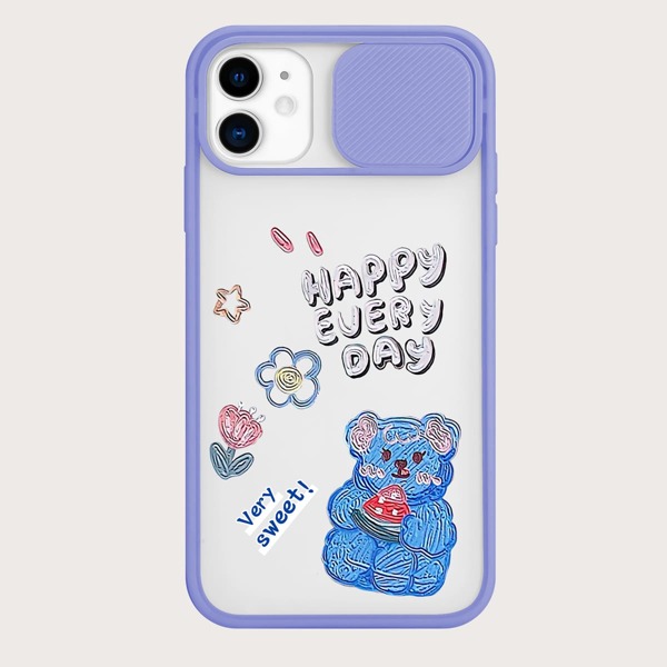 

Cartoon Bear Slide Camera Cover Phone Case, Purple