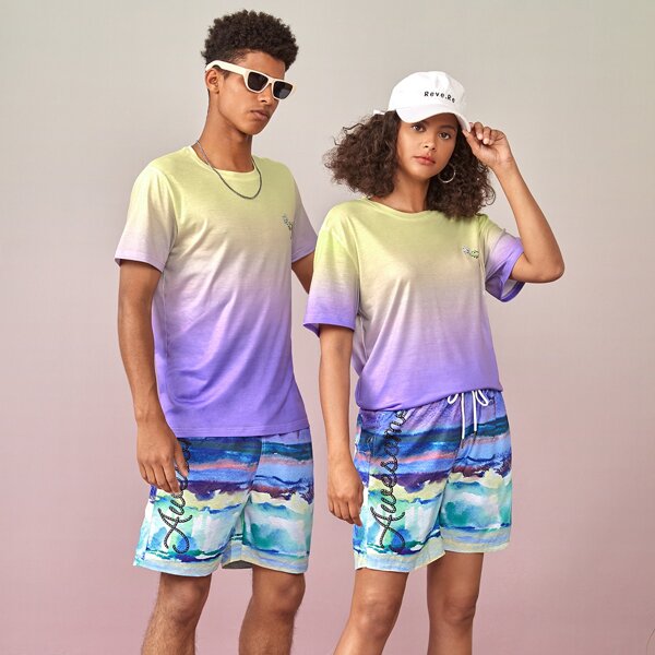 

1pc Painting Swim Trunks, Multicolor