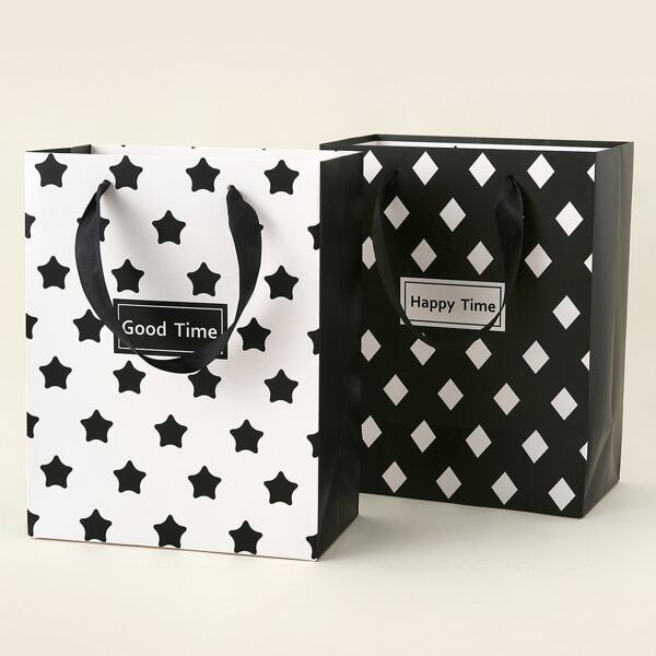

2pcs Geometric Pattern Gift Bag, Black and white