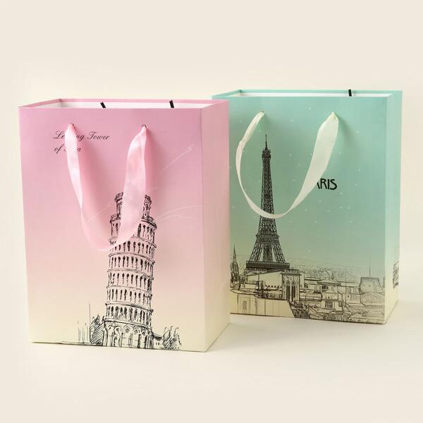 

2pcs Structure Print Gift Bag, Pink