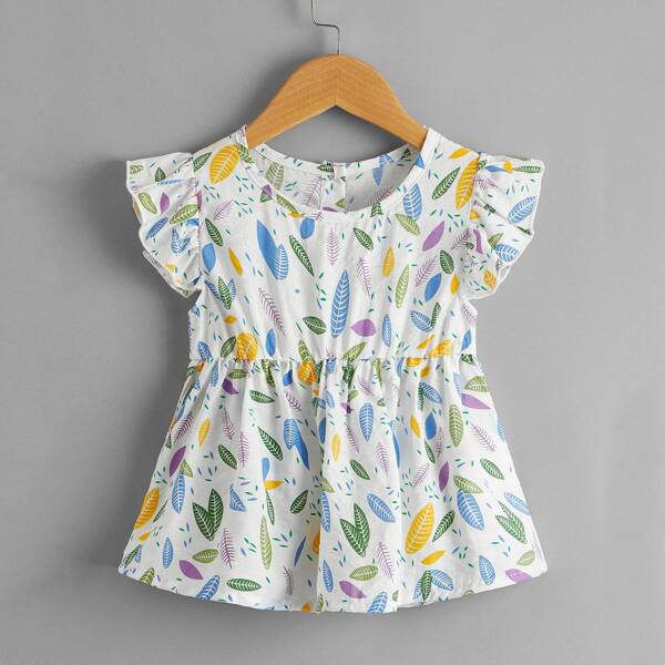 

Toddler Girls Plants Print Peplum Blouse, Multicolor