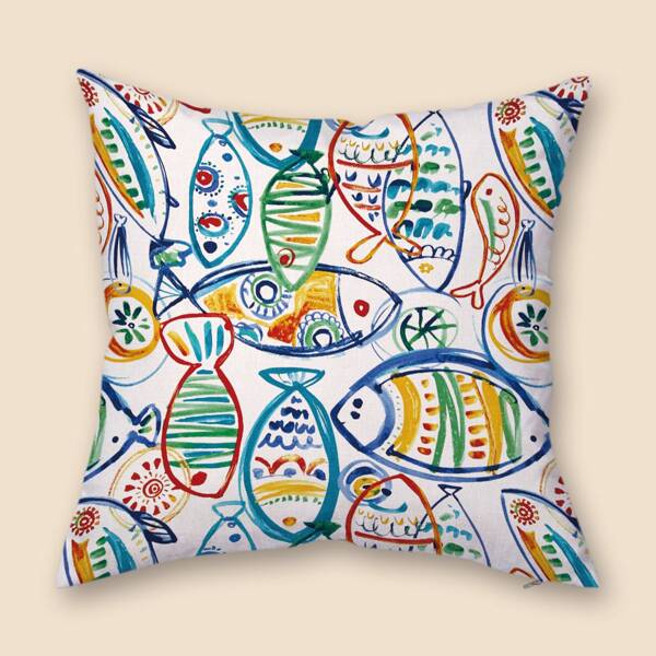 

Fish Print Cushion Cover Without Filler, Multicolor