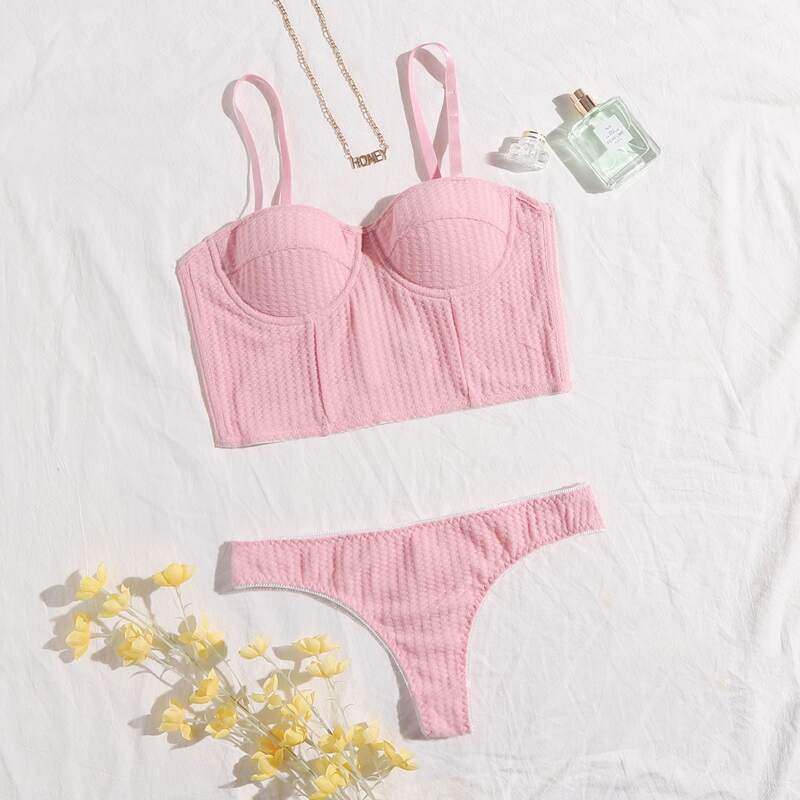 

Plain Super Push Up Lingerie Set, Pink