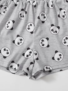 SHEIN Girls Cartoon Graphic Tee & Track Shorts Set - Light Grey - View 3