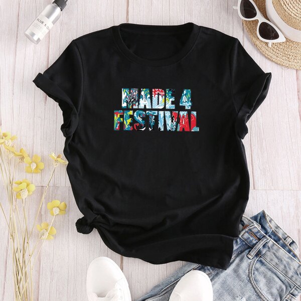 

Letter Graphic Crew Neck Tee, Black