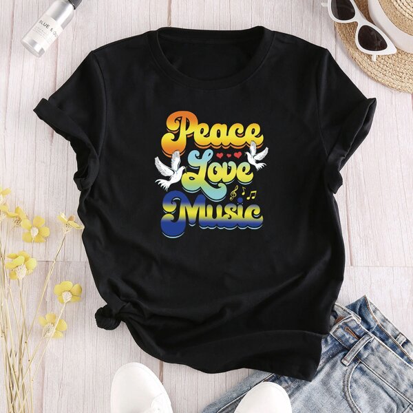 

Pigeon And Music Note Print Tee, Black