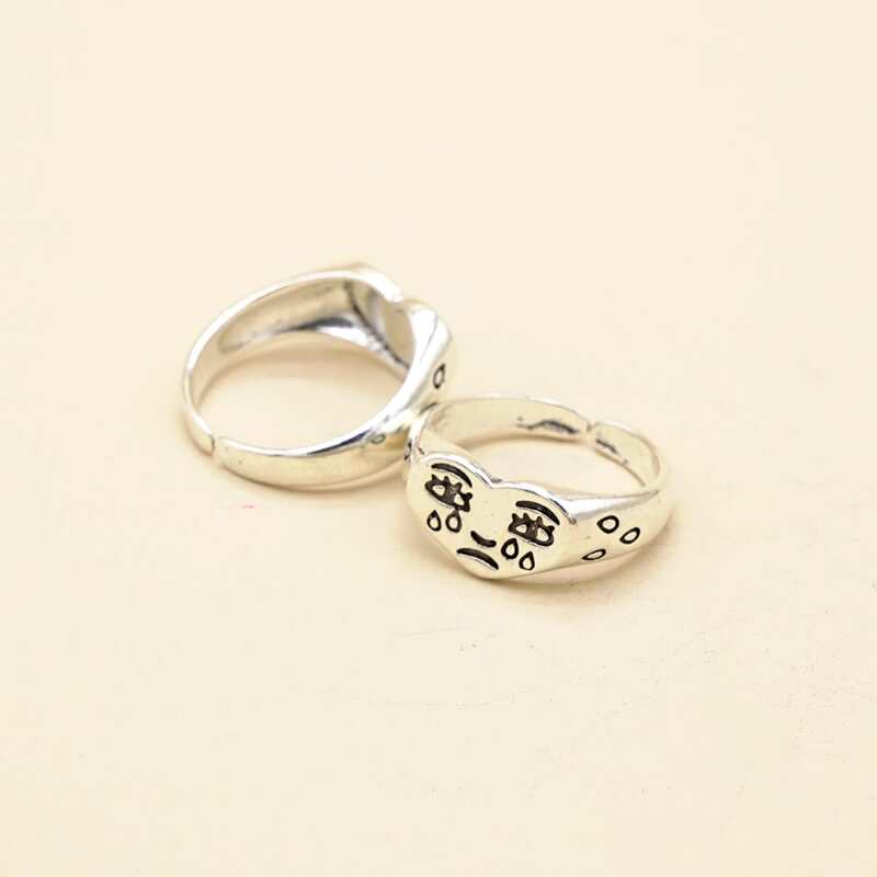 

2pcs Crying Face Cuff Ring, Silver