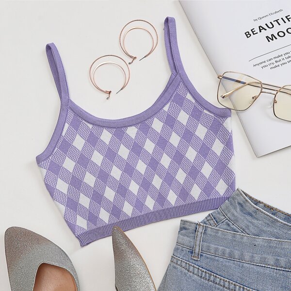

Plaid Cami Knit Top, Mauve purple