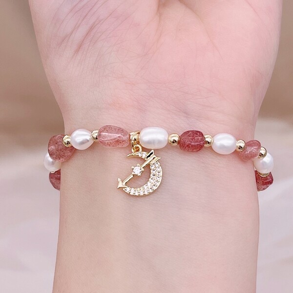 

Moon Charm Natural Pearl & Stone Beaded Bracelet, Pink