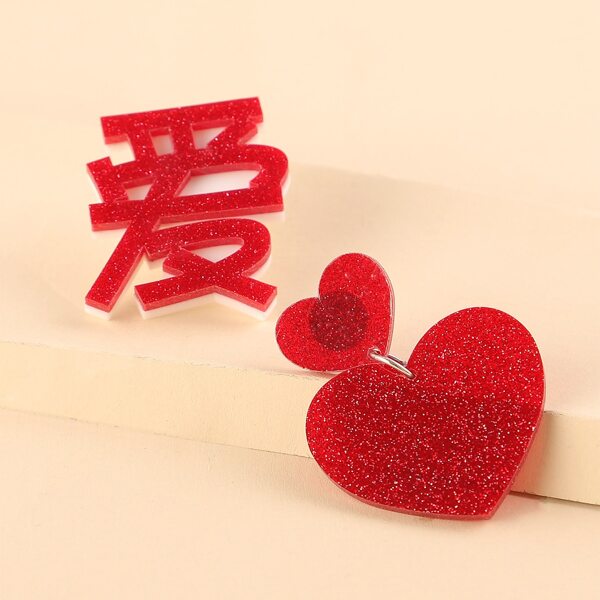 

Acrylic Heart Mismatched Earrings, Red