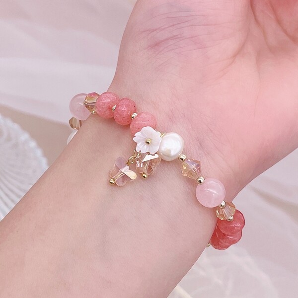 

Natural Pearl & Stone & Crystal Beaded Bracelet, Pink