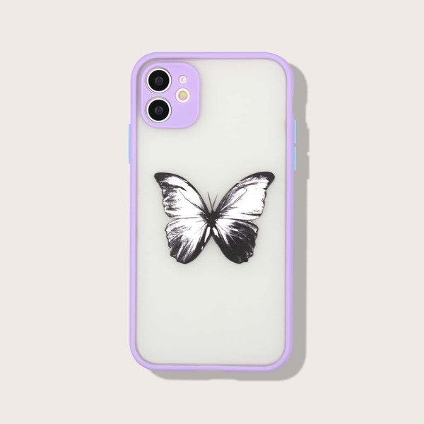 

Butterfly Print Contrast Frame Phone Case, Purple