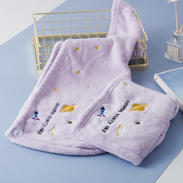 

1pc Cartoon Embroidery Dry Hair Cap, Purple