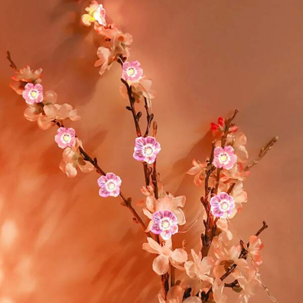 

1pc String Light With 20pcs Flower Shaped Bulb, Pink