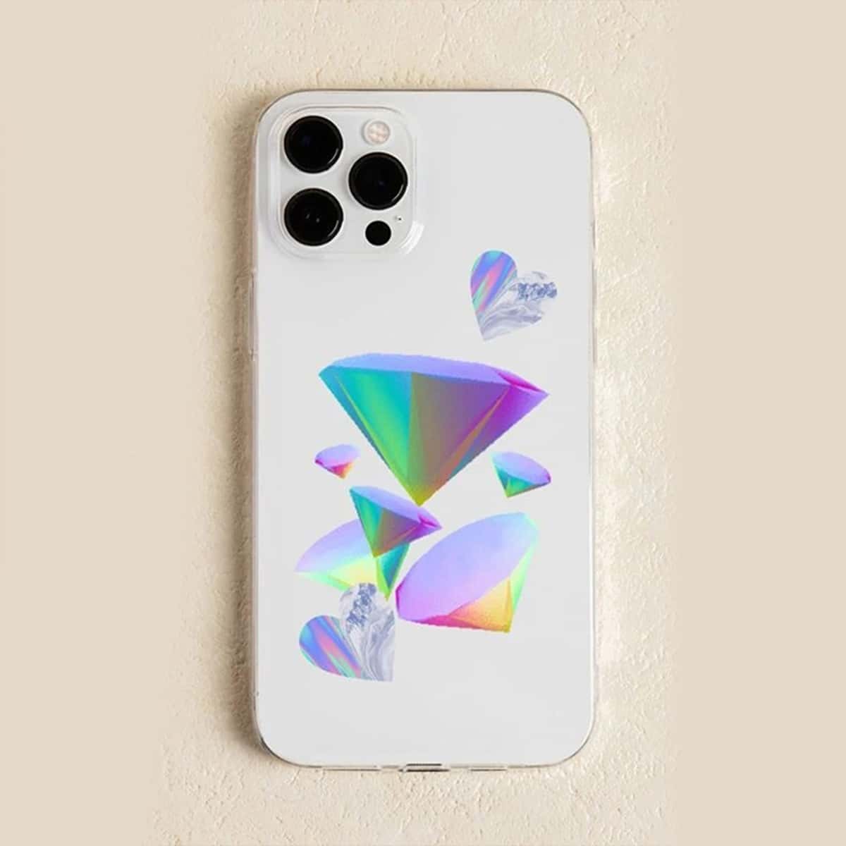 

Holographic Diamond Pattern Transparent Phone Case, Multicolor