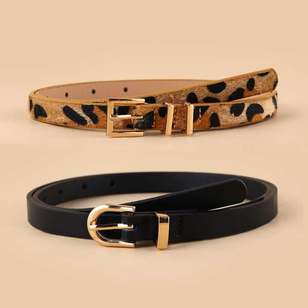 

2pcs Metal Buckle Belt, Multicolor