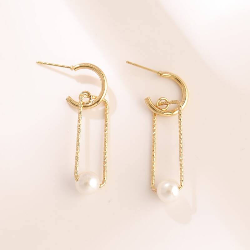 

Faux Pearl Charm Dangle Earrings, Gold