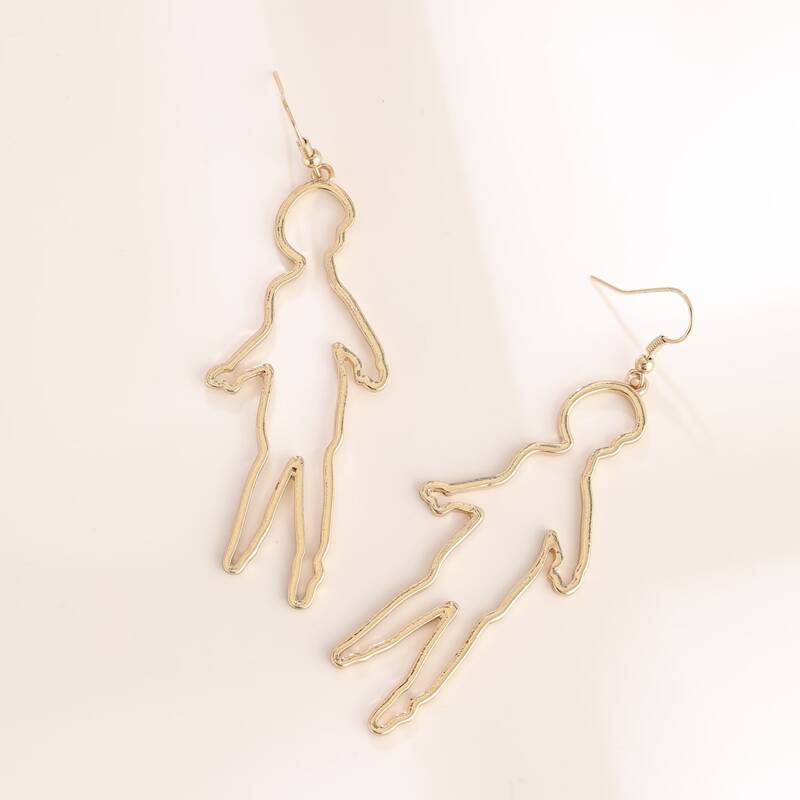 

Abstract Figure Design Dangle Earrings, Gold