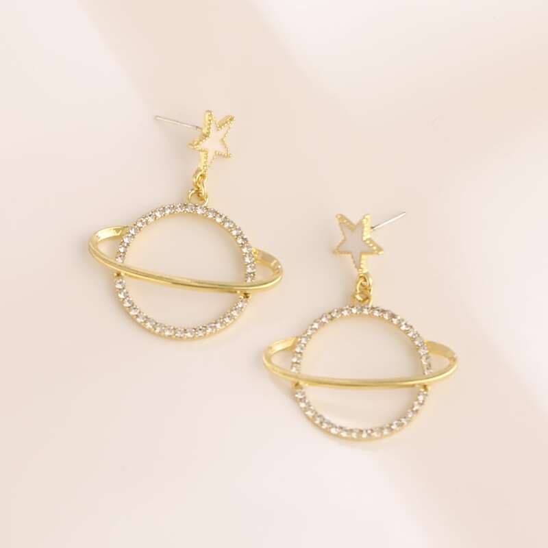 

Rhinestone Star Detail Dangle Earrings, White
