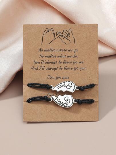 2pcs Half Heart Decor Bracelet