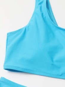 One Shoulder High Waist Bikini Set - Blue - View 5