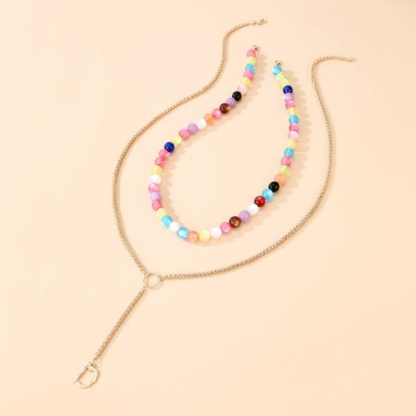 

2pcs Letter Charm Y Lariat Necklace, Multicolor