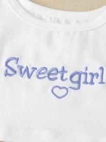 Toddler Girls Letter Embroidery Crop Tank Top With Tie Dye Sweatpants - Multicolor - View 3