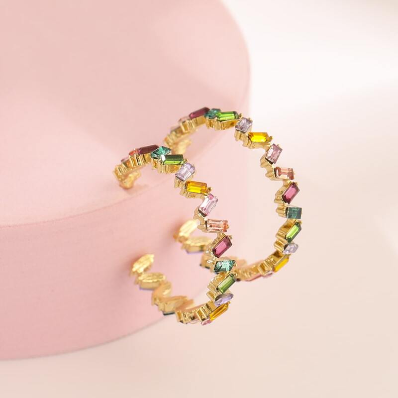 

Rhinestone Charm Hoop Earrings, Multicolor