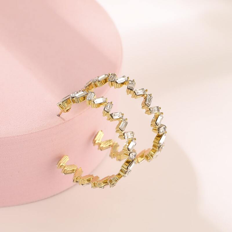 

Rhinestone Hoop Earrings, White