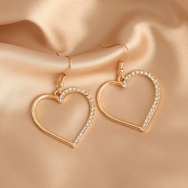 

Rhinestone Heart Design Drop Earrings, Gold