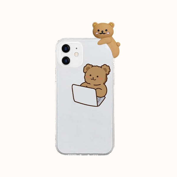 

3D Bear Decor Phone Case, Brown